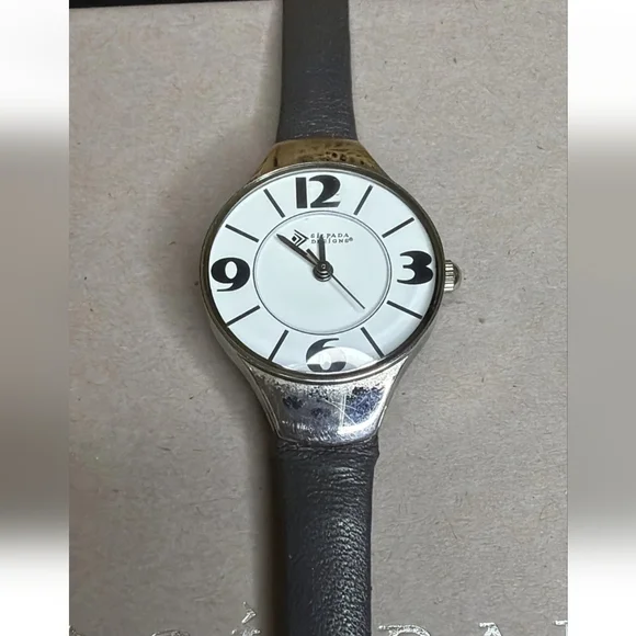 Silpada Gray Leather Stainless Steel Watch T1922